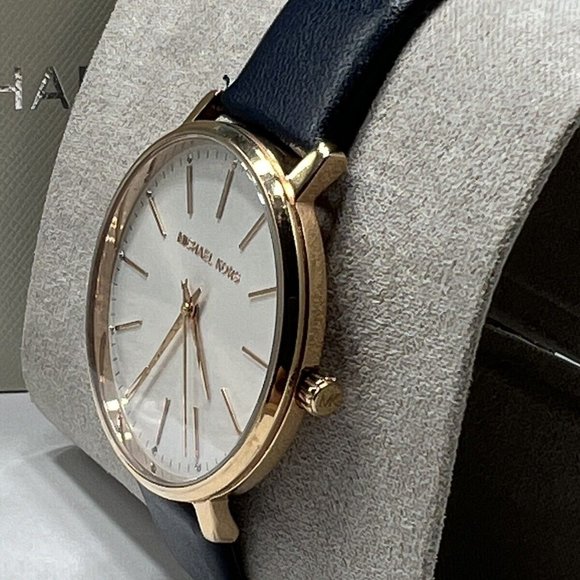 Michael Kors Ladies Pyper Three-Hand Navy Leather Strap Watch MK2893 - Picture 4 of 7